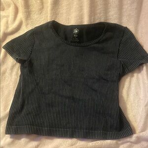 Black Ribbed Women's Top Cropped